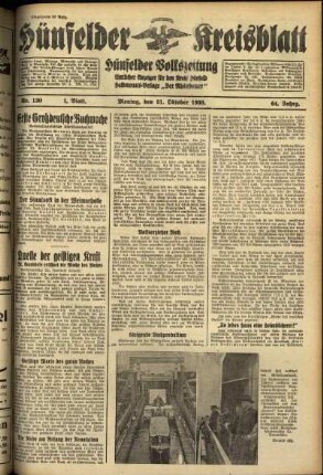 Erste Ausgabe vom Montag, den 31. Oktober 1938.