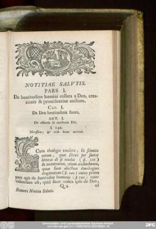 Notitia Salutis. Pars I. De beatitudine homini collata a Deo, creationis & prouidentiae auctore.