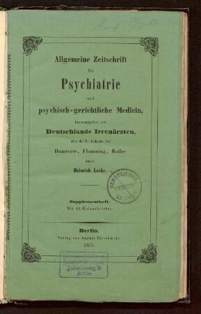 Zusammenstellung der Irrenanstalten Deutschlands im Jahre 1871