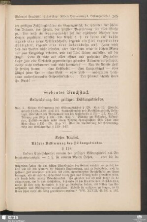 Siebentes Bruchstück. Entwickelung des geistigen Bildungstriebes
