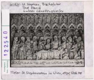 Wien, Stephansdom: Bischofstor, Marientod, unterer Lünettenstreifen