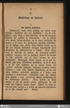 II. Módlitwy na ßwěźeńe