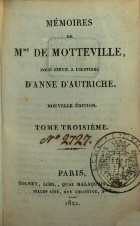 Mémoires de Mme de Motteville pour servir à l'histoire d'Anne d'Autriche. 3