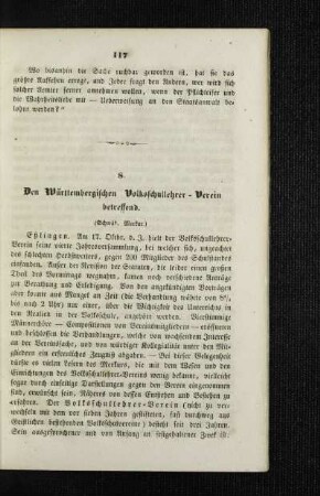 ¬Den¬ Württembergischen Volksschullehrer-Verein betreffend : [Schulnachrichten]