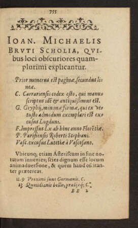 Ioan. Michaelis Bruti Scholia, Quibus loci obscuriores quamplurimi explicantur.