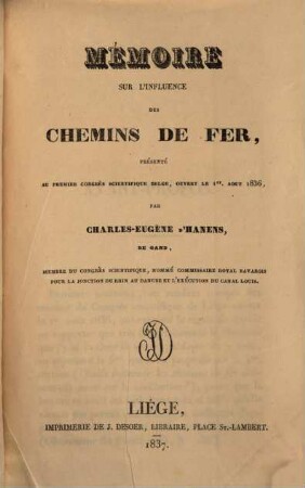 Mémoire sur l'influence des Chemins de fer (sur la civilisation)