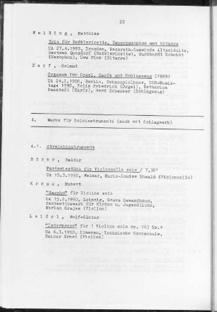 4. Werke für Soloinstrumente (auch mit Schlagwerk)