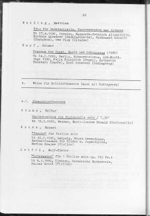 4. Werke für Soloinstrumente (auch mit Schlagwerk)