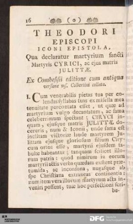 Theodori Episcopi Iconi Epistola.