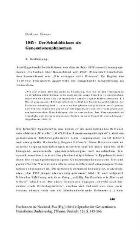 1945 - Der Schulddiskurs als Generationenphänomen