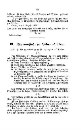 Prüfungs-Ordnung für Baugewerkschulen : [III. Gymnasial- etc. Lehranstalten]