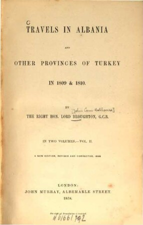 Travels in Albania and other provinces of Turkey in 1809 & 1810 : In 2 vol.. 2