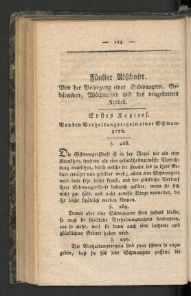 Fünfter Abschnitt. Von der Versorgung einer Schwangern, ... und des neugebornen Kindes.