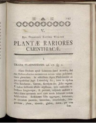 V. Rev. Francisici Xaverii Wulfen Plantae Rariores Carinthiacae.