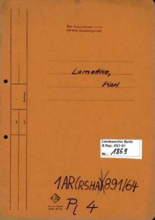 Personenheft Karl Lamottke (*21.08.1895), Reichsminister