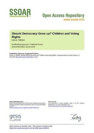 Should Democracy Grow up? Children and Voting Rights