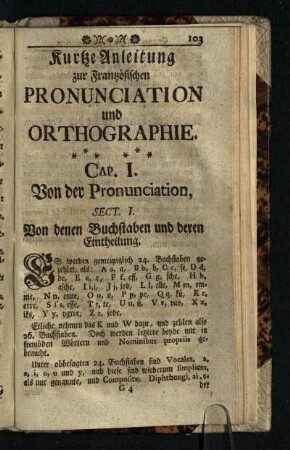 Kurtze Anleitung zur Frantzoesischen Pronunciation und Orthographie