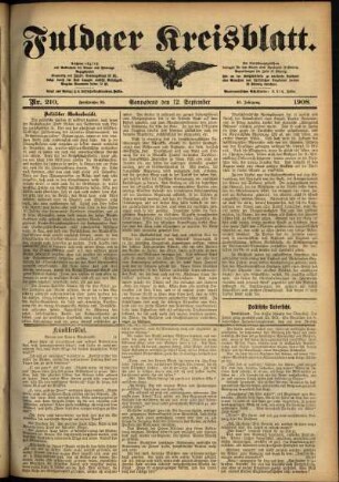 Ausgabe vom Samstag, den 12. September 1908.