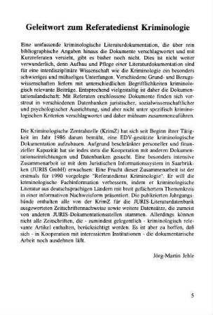 5, Geleitwort zum Referatedienst Kriminologie