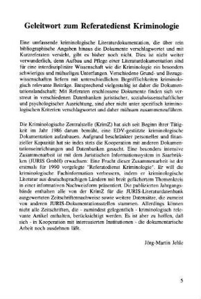 5, Geleitwort zum Referatedienst Kriminologie