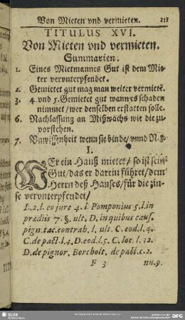 Titulus XVI. Von Mieten und vermieten