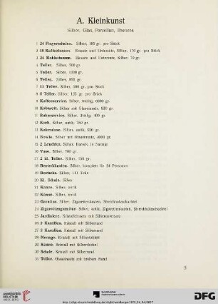 A. Kleinkunst (Silber, Glas, Porzellan, Broncen) (Nr.1-130)