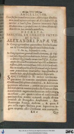 Decreta Sanctiss. In Christo Patris Ac D. N. D. Alexandri Papae VII.
