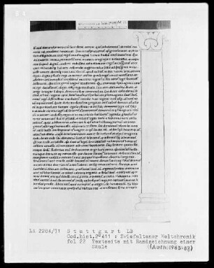 Ekkehardus Uraugiensis - Chronicon universale — Randzeichnung einer Säule, Folio 22recto