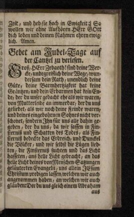 Gebet am Jubel-Tage auf der Cantzel zu verlesen.