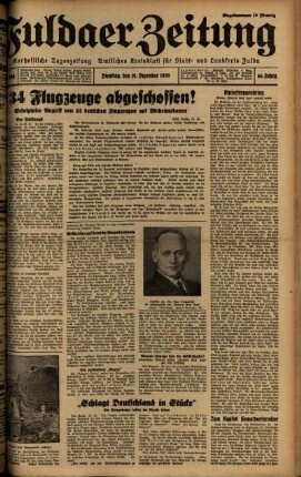 Ausgabe vom Dienstag, den 19. Dezember 1939.