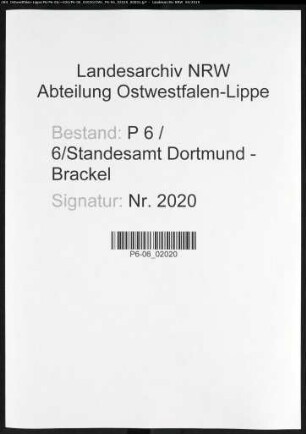Sterberegister Standesamt Dortmund-Brackel (VI)
