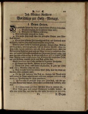 Joh. Michael Roschers Vorschläge zur Holtz-Menage.