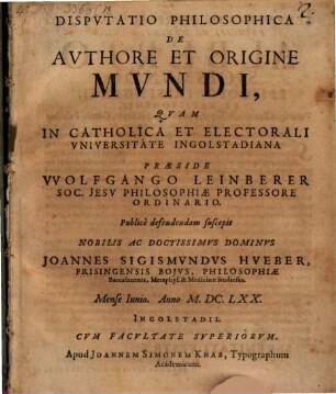 Disp. philos. de authore et origine mundi