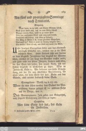 Am fünf und zwanzigsten Sonntage nach Trinitatis.