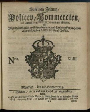 Nro. XLIII, Montags, den 26. October 1733