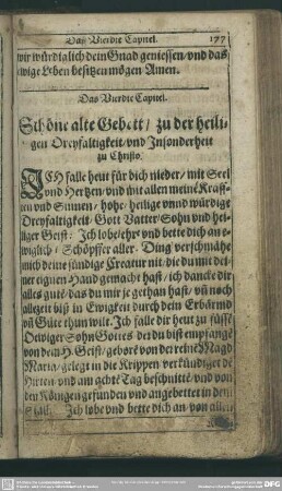 Das Vierdte Capitel. Schöne alte Gebett, zu der heiligen Dreyfaltigkeit, und Insonderheit zu Christo