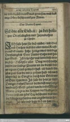 Das Vierdte Capitel. Schöne alte Gebett, zu der heiligen Dreyfaltigkeit, und Insonderheit zu Christo