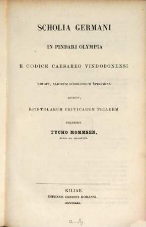 Scholia Germani in Pindari Olympia : e. cod. Caesareo Vindobonensi