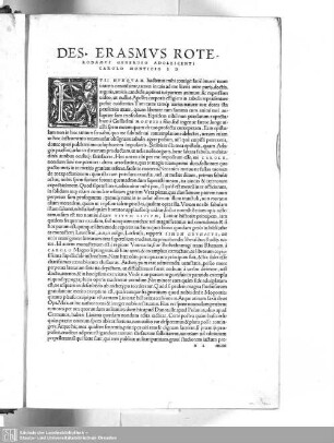 Des Erasmus Roterodamus Generoso Adolescenti Carolo Montioio S D. Epistola