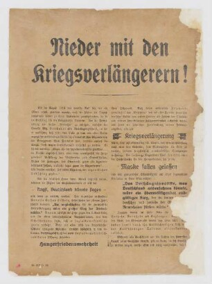 "Nieder mit den Kriegsverlängerern!"