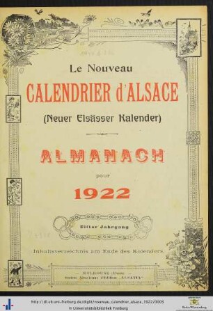 Elfter Jahrgang: Le nouveau calendrier d'Alsace: Almanach pour 1922