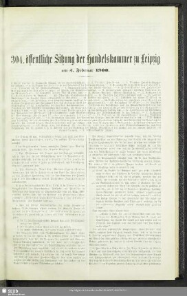 304. öffentliche Sitzung der Handelskammer zu Leipzig am 5. Februar 1900