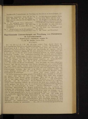 Experimentelle Untersichungen zur Vererbung von Charakteren im Larvenzustande.