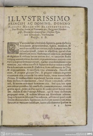 ILLUSTRISSIMO PRINCIPI AC DOMINO, DOMINO ALBERTO MARCHIONI BRANDENBURGENSI.
