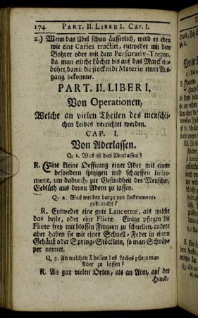 Liber I. Von Operationen, Welche an vielen Theilen des menschlichen Leibes verrichtet werden.