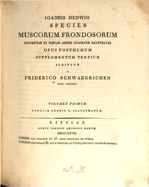 Ioannis Hedwig Med. Doct. ac Professoris Botanices ... Species mvscorvm Frondosorvm descriptae et tabvlis aeneis coloratis illvstratae : opvs postvmvm, 3,1,2 : Tabulis aeneis L. illustrata