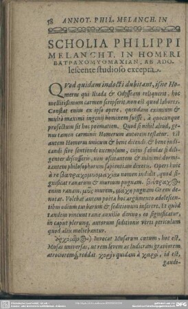 Scholia Philippi Melancht. In Homeri Batrachomyomachian, Ab Adolescente studioso excepta