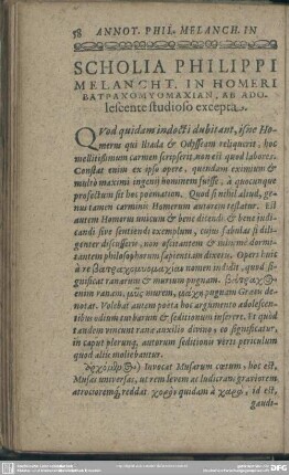 Scholia Philippi Melancht. In Homeri Batrachomyomachian, Ab Adolescente studioso excepta