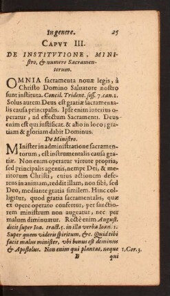 Capvt III. De Institvtione, Ministro, [et] numero Sacramentorum.