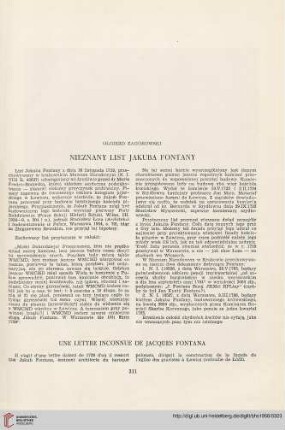 20: Nieznany list Jakuba Fontany